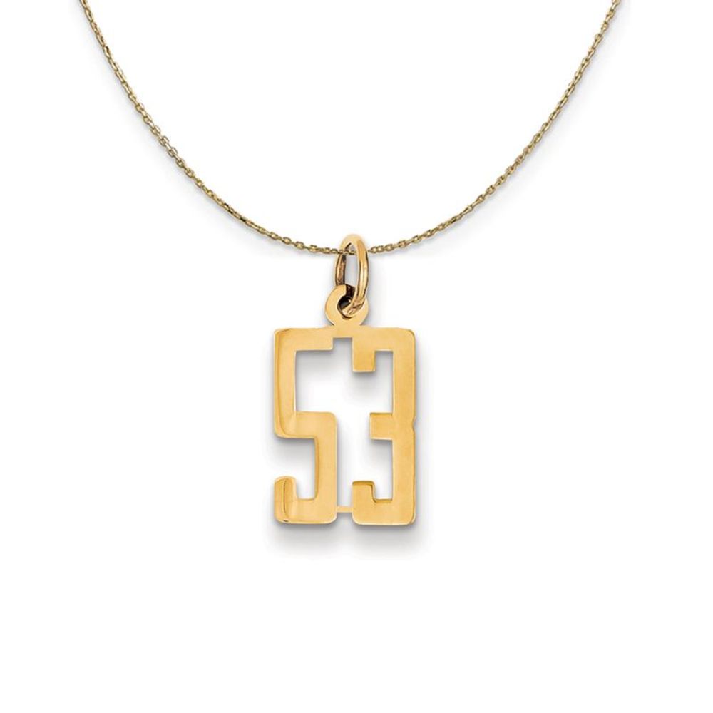 14k Yellow Gold, Alumni Small Elongated Number 53 Necklace - 16 Inch